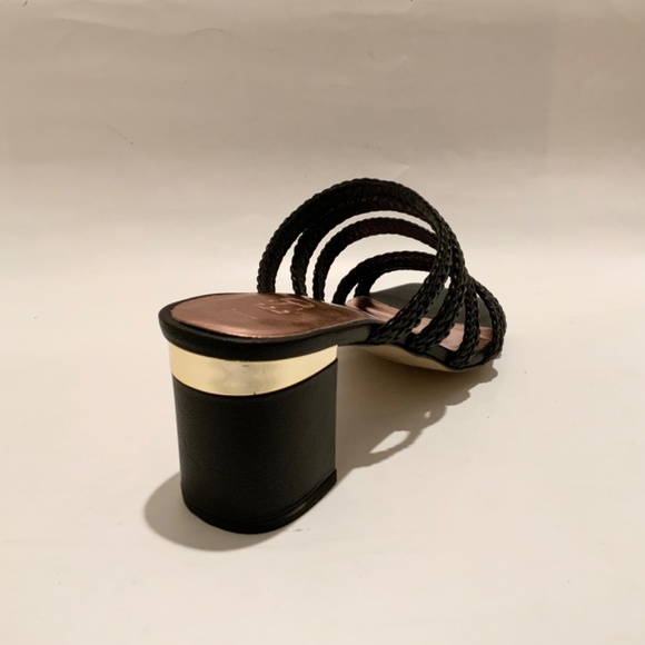 Ted Baker Emalia Gold Leather Slides Braided Straps Sandals Block Heel Mule Pump - Picture 8 of 9